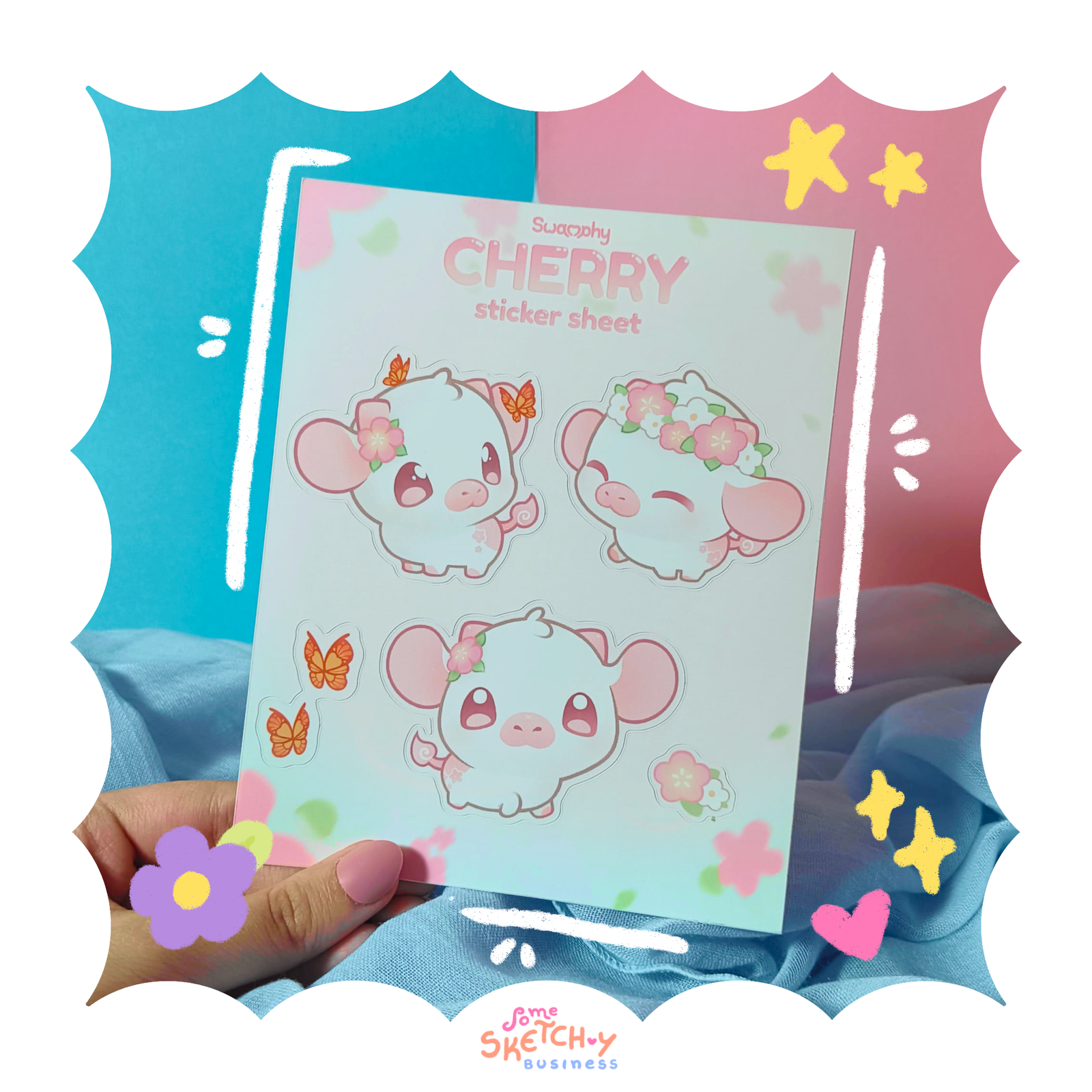 Cherry the Cherry Blossom Cow Sticker Sheet